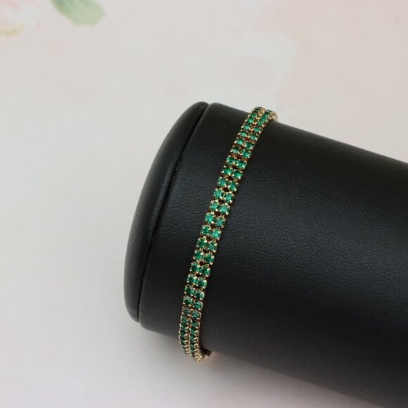 Rose Gold Bracelet with Green Stones, XPBL0679 - Picture 9 of 12